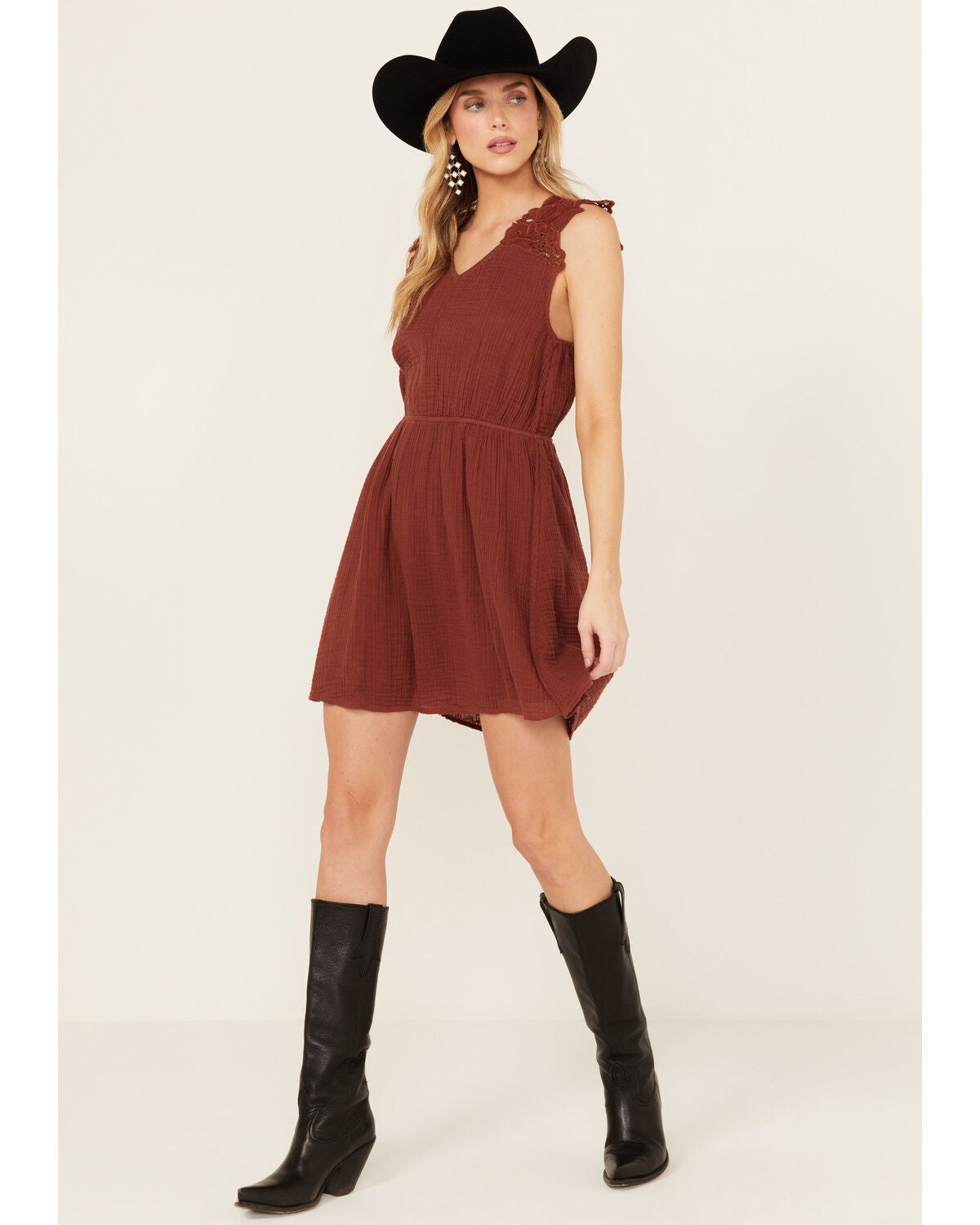 Cleo + Wolf Women's Birdy Open Back Mini Dress, Brandy Brown, hi-res