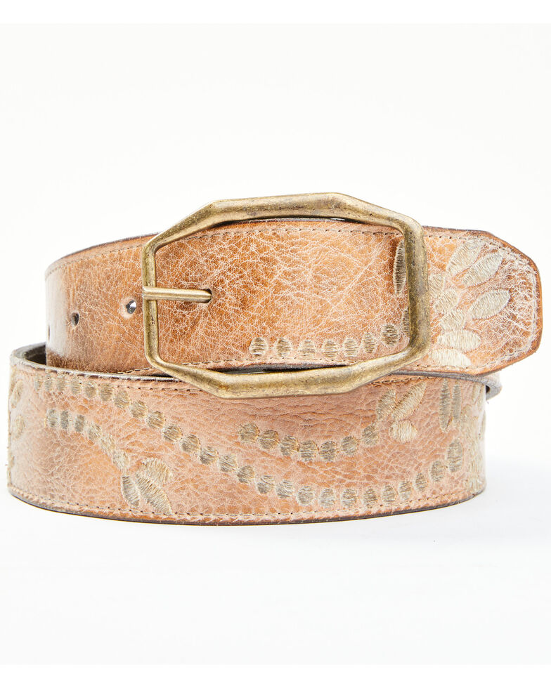 Bed Stu Women's Mohawk Rustic Floral Embroidery Belt, Tan, hi-res
