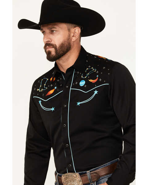 Image #2 - Roper Men's Old West Embroidered Long Sleeve Snap Western Shirt, Black, hi-res