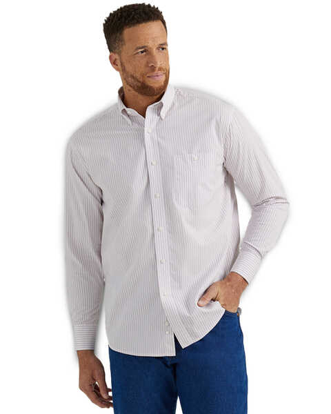 Wrangler Men's Bucking Cancer Geo Print Long Sleeve Button-Down Western Shirt , White, hi-res