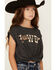 Image #2 - Saints & Hearts Girls' Howdy Tie Front Short Sleeve Graphic Tee, Charcoal, hi-res