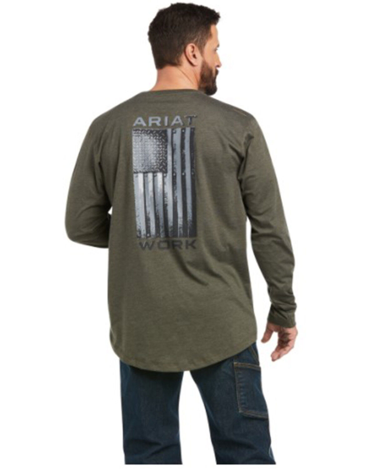Image #2 - Ariat Men's Rebar Workman American Flag Graphic Work Shirt, Sage, hi-res
