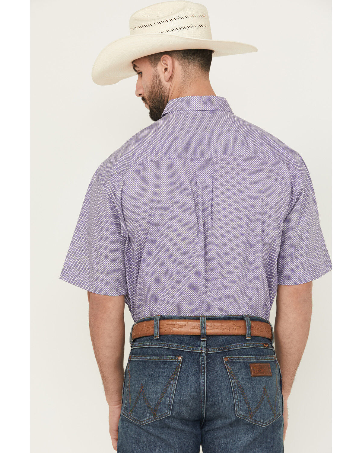 Image #4 - George Strait by Wrangler Men's Geo Print Short Sleeve Button-Down Stretch Western Shirt, Purple, hi-res