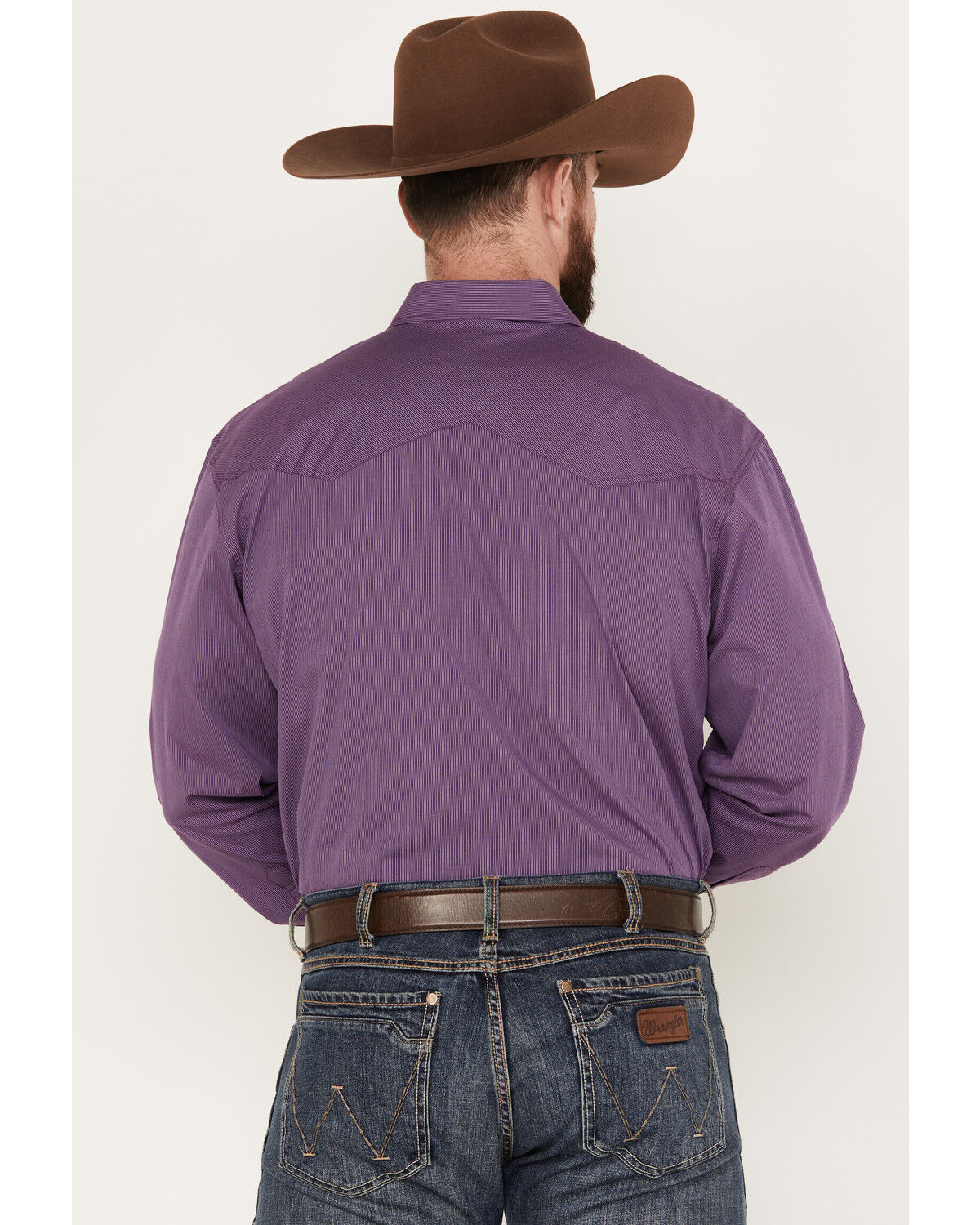 Image #4 - Resistol Men's Pinstripe Print Long Sleeve Button Down Western Shirt, Purple, hi-res