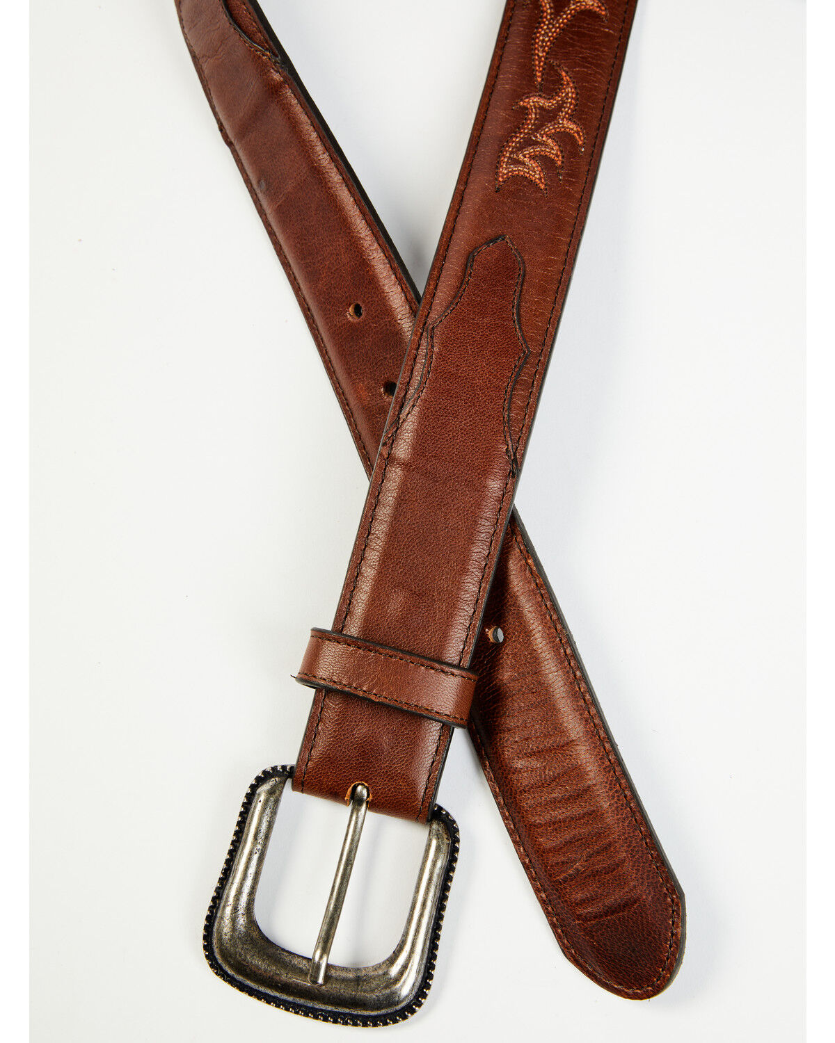 Image #2 - Moonshine Spirit Men's Brown Western Red & Orange Stitch Leather Belt, , hi-res