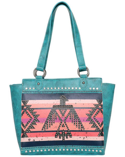 Montana West Women's Turquoise Southwest Print Concealed Carry Tote Bag, Turquoise, hi-res