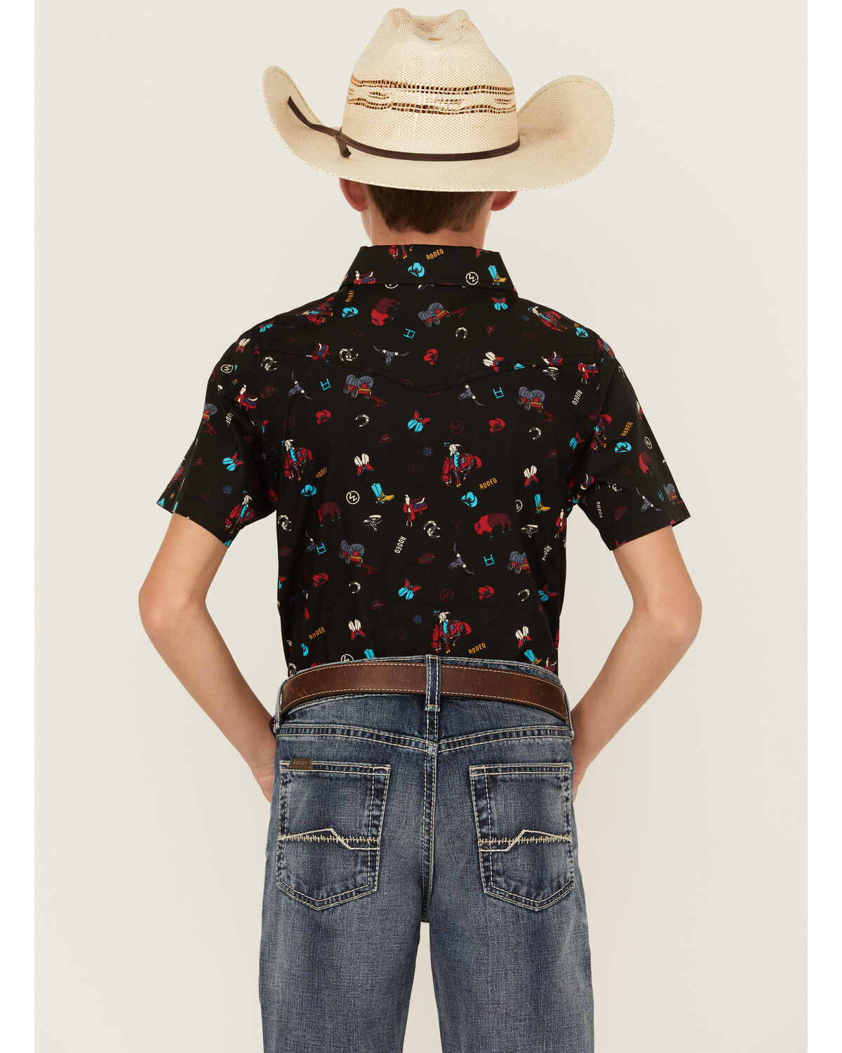 Image #4 - Cody James Boys' Sheriff Conversation Print Short Sleeve Snap Western Shirt, Black, hi-res