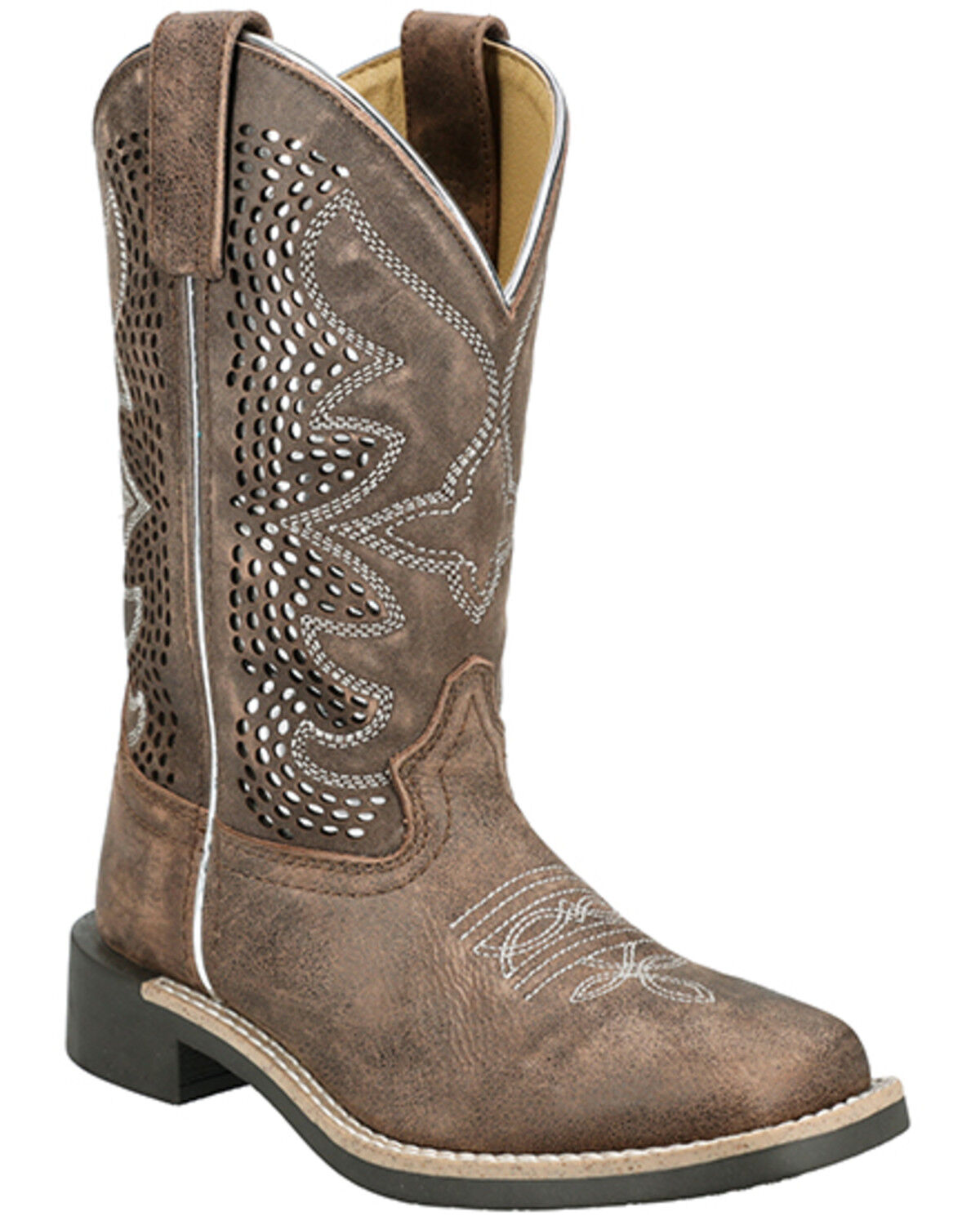 Image #1 - Smoky Mountain Little Girls' Willow Western Boots - Broad Square Toe, Brown, hi-res