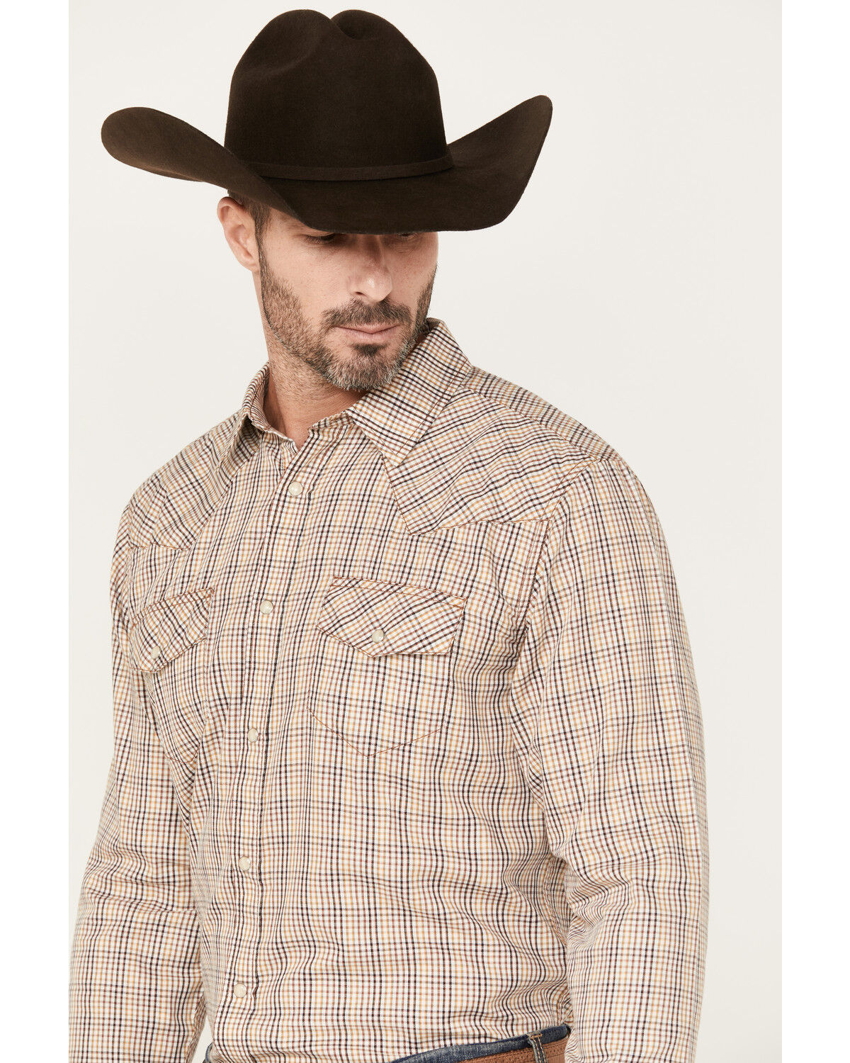 Image #2 - Gibson Men's Saddle Long Sleeve Pearl Snap Western Shirt, Cream, hi-res