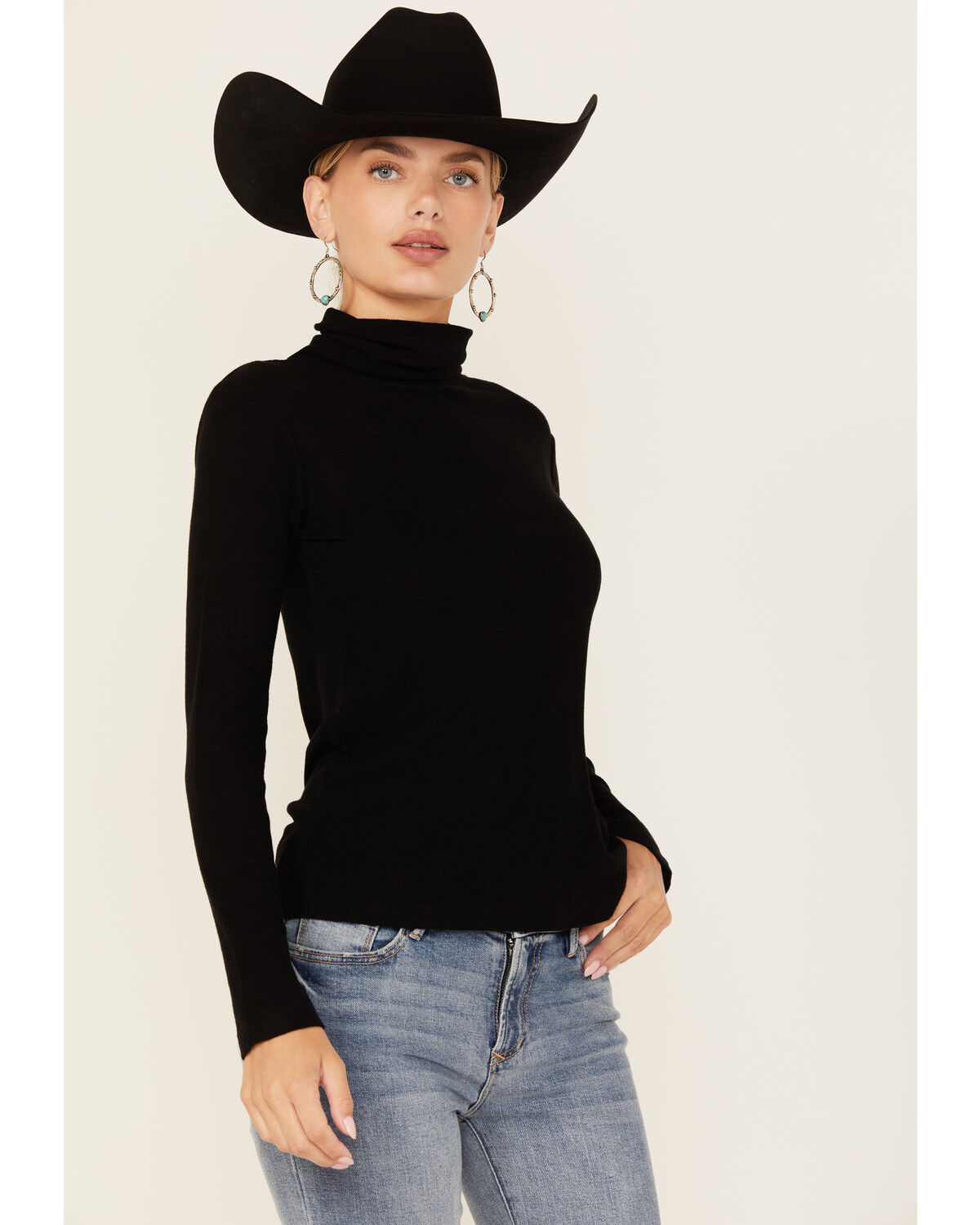 Image #1 - Miss Me Women's Lightweight Layering Turtleneck Shirt, Black, hi-res