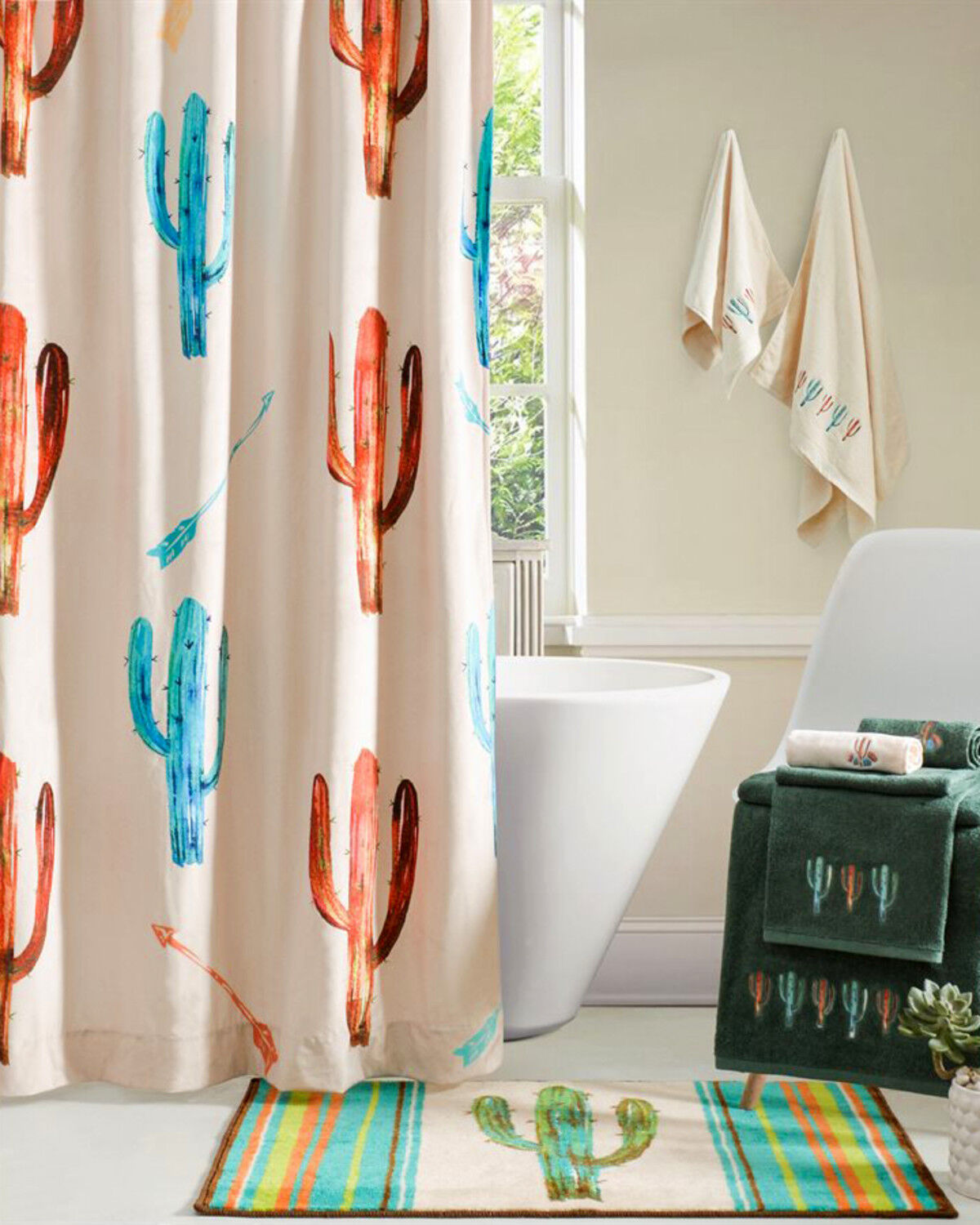 Image #2 - HiEnd Accents Cream Printed Cactus Shower Curtain, Cream, hi-res
