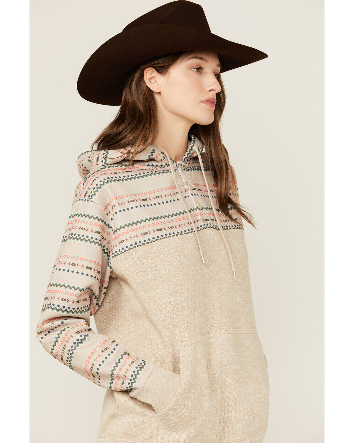 Image #2 - Hooey Women's Striped Trim Hooded Pullover, Cream, hi-res