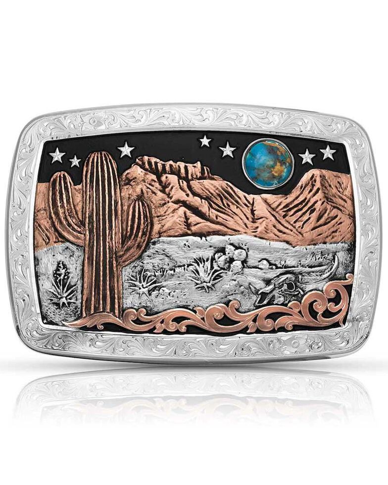 Montana Silversmiths Women's Desert Moon Turquoise Cactus Buckle, Turquoise, hi-res