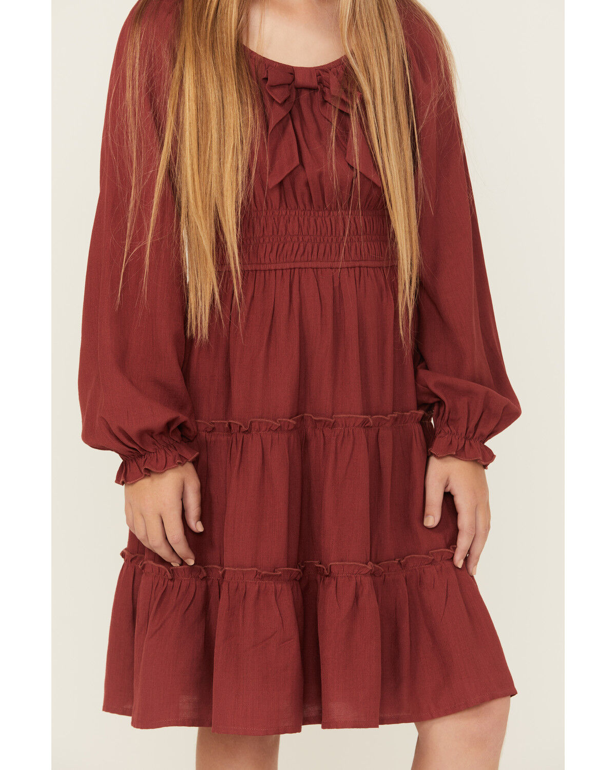 Image #3 - Shyanne Girls' Baby Down Bow Long Sleeve Mini Dress, Red, hi-res