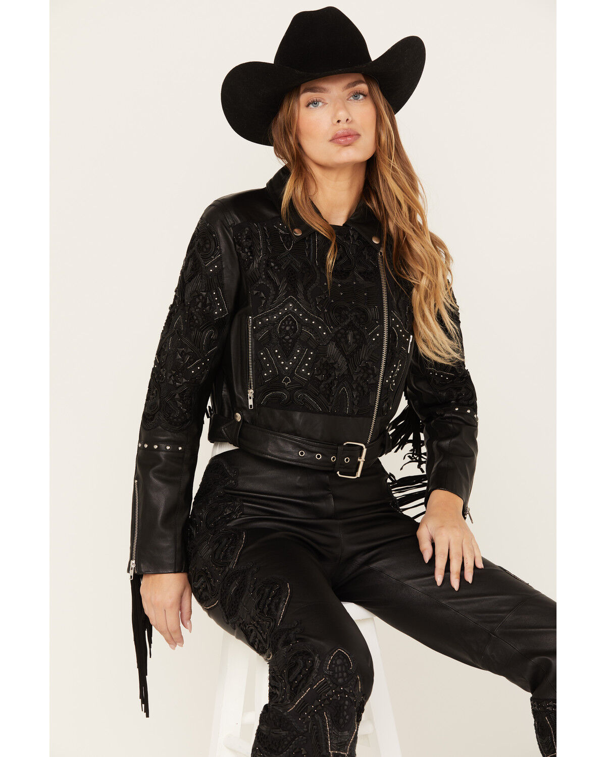 Image #1 - Wonderwest Women's Studded Leather Moto Jacket, , hi-res