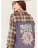 Image #1 - Cleo + Wolf Women's Mixed Media Plaid Print Button-Down Graphic Flannel Shirt, Indigo, hi-res
