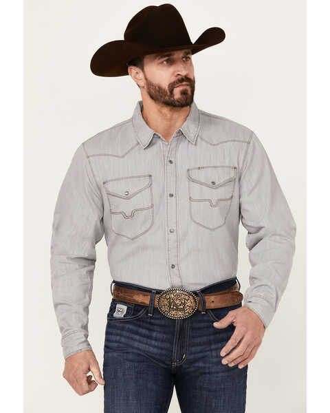 Image #1 - Kimes Ranch Men's Grimes Denim Long Sleeve Pearl Snap Western Shirt , Grey, hi-res