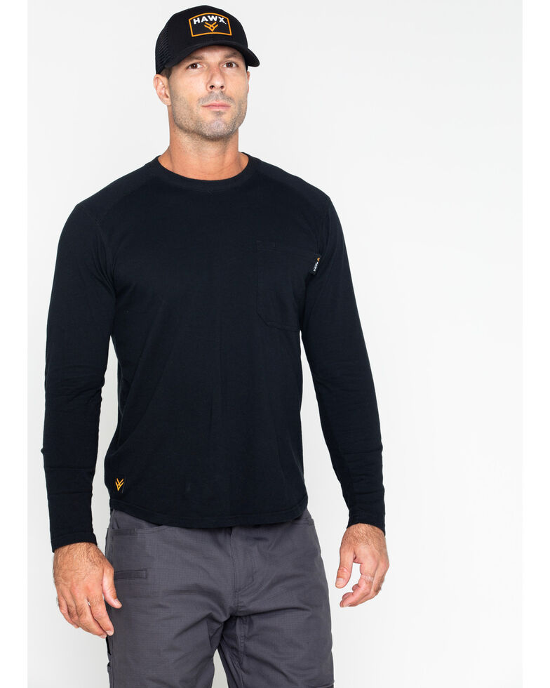 Hawx Men's Solid Pocket Crew Long Sleeve Work T-Shirt , Black, hi-res
