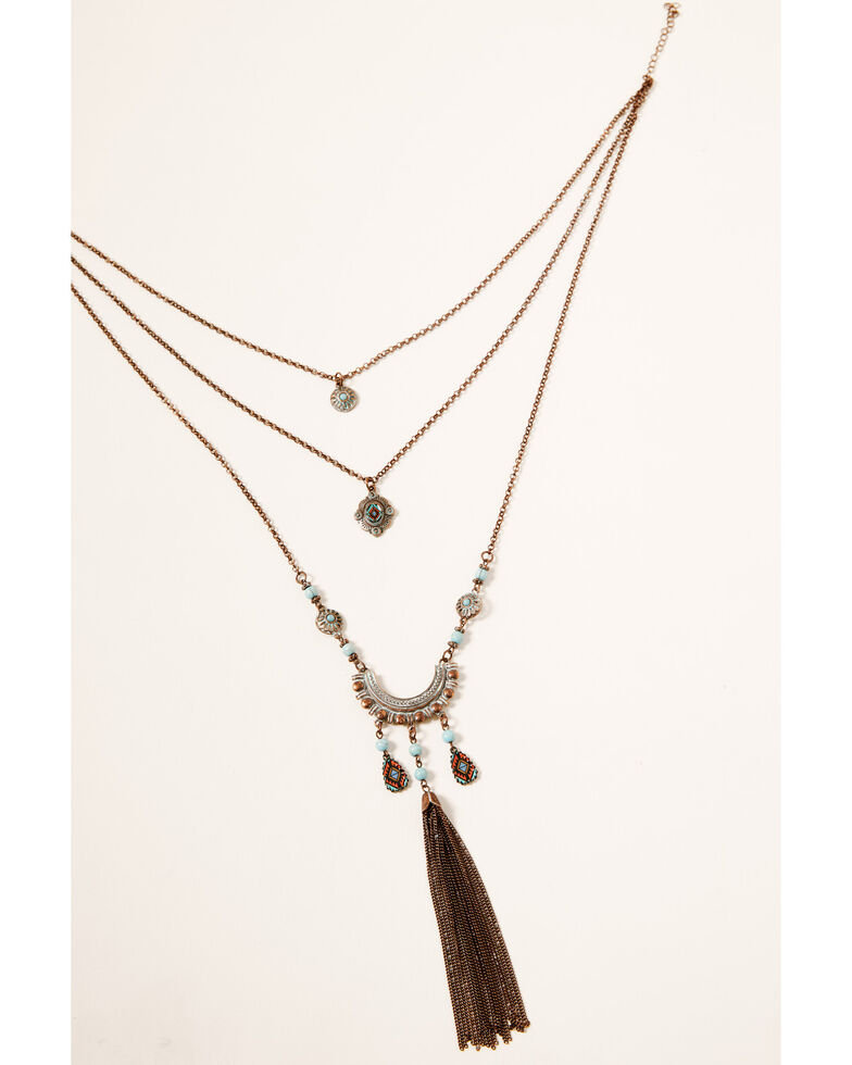 Shyanne Women's Crescent Bronze Layered Necklace, Rust Copper, hi-res