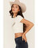 Image #3 - Miss Me Women's Angel Short Sleeve Cropped Graphic Tee, White, hi-res