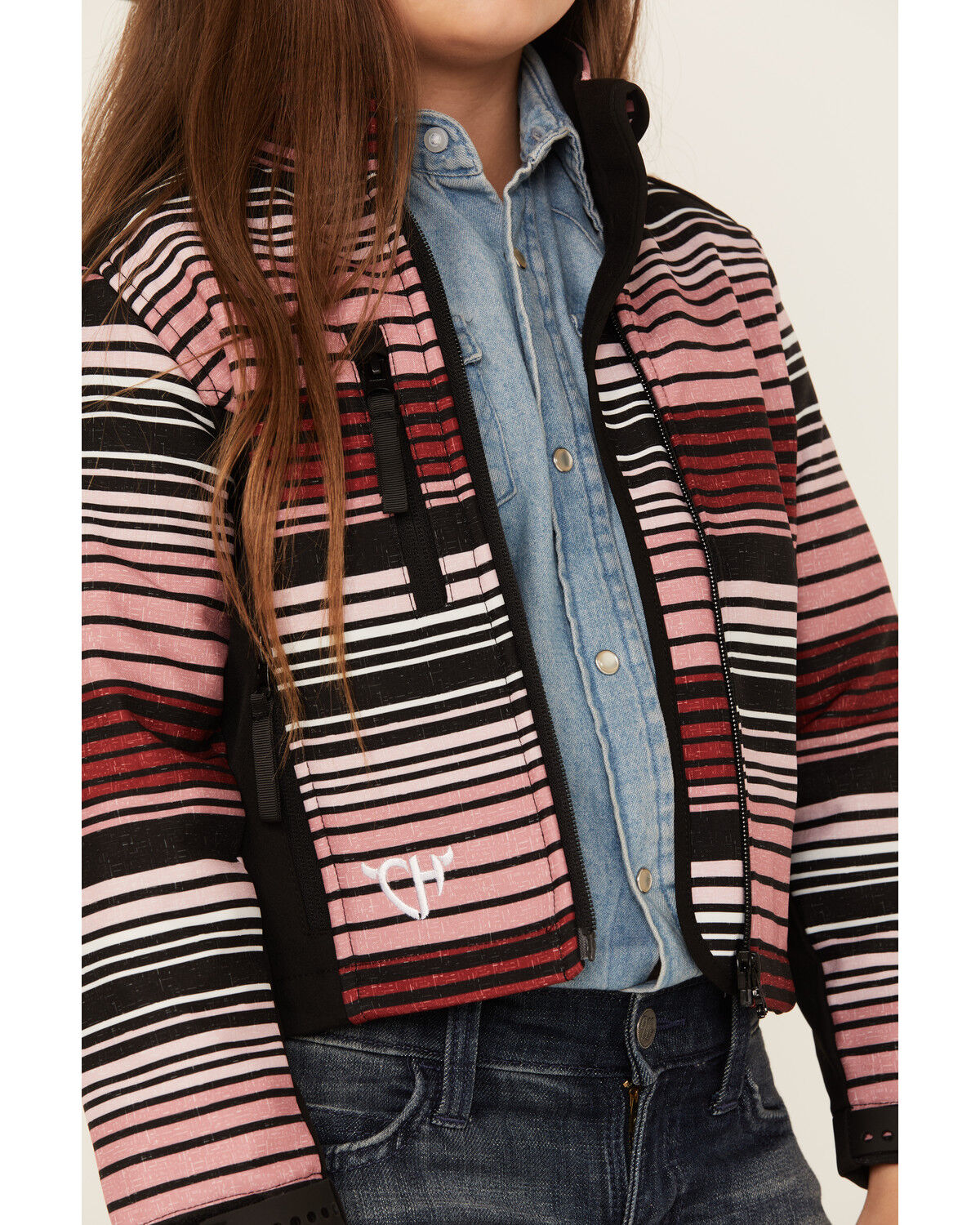 Image #3 - Cowgirl Hardware Girls' Desert Serape Striped Poly Shell Jacket, Pink, hi-res