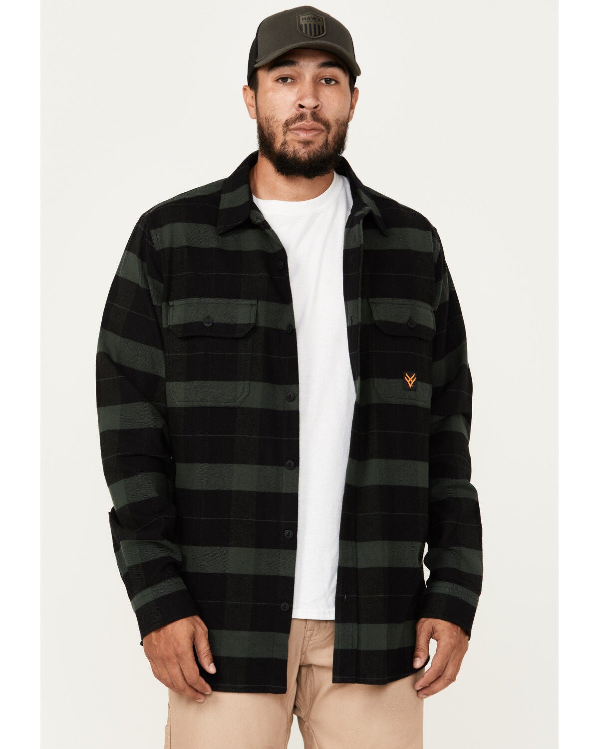 Hawx Men's Flannel Button-Down Work Shirt, Green, hi-res