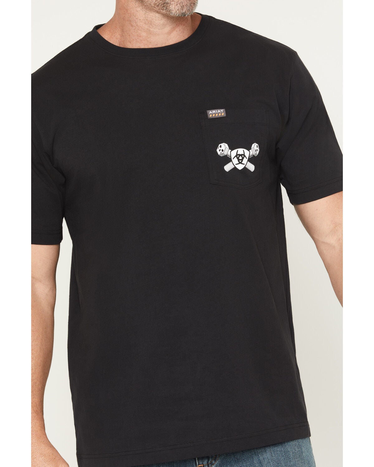 Image #3 - Ariat Men's Rebar Cotton Strong Bolt Short Sleeve Graphic Work Shirt, Black, hi-res
