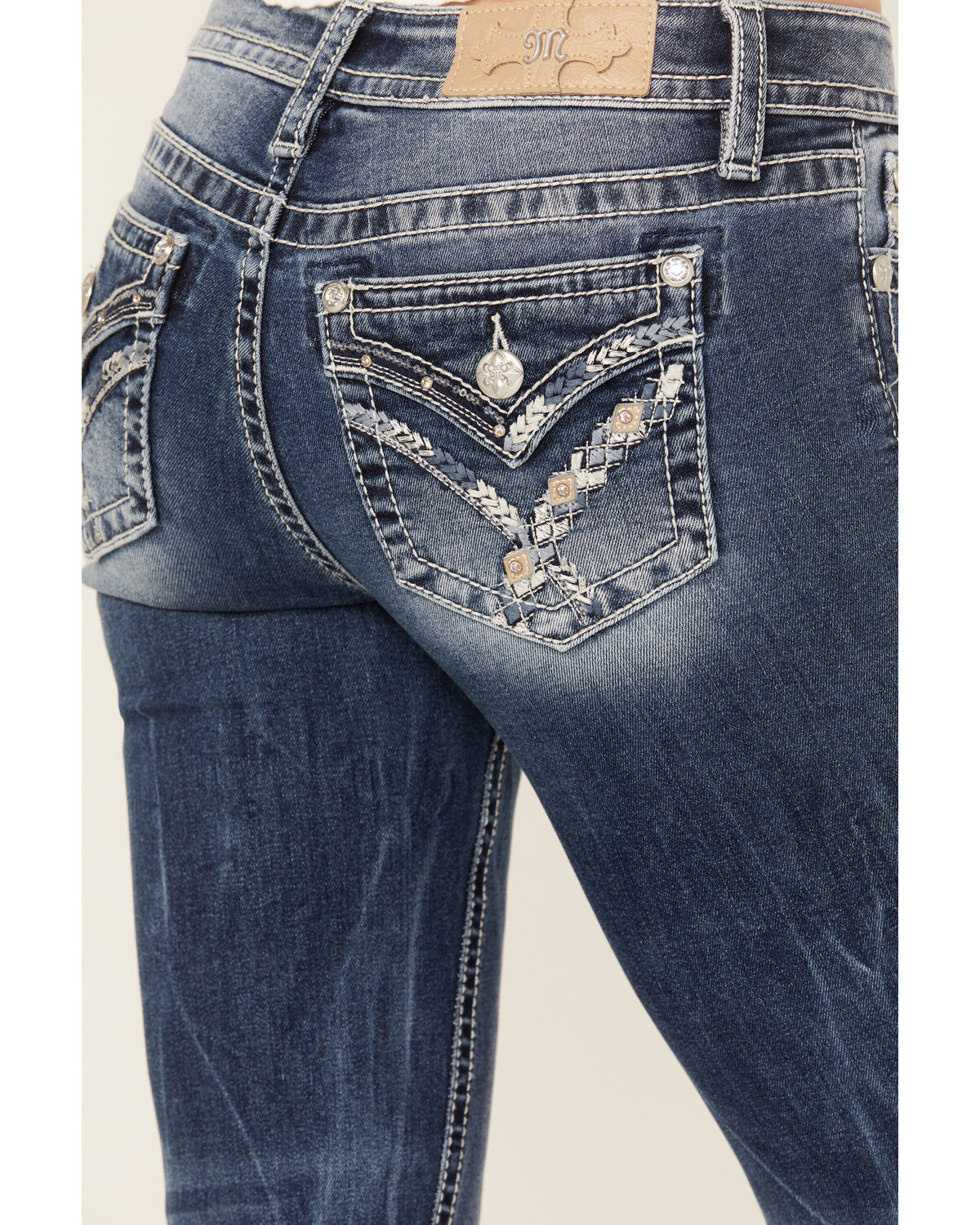 Image #2 - Miss Me Women's Medium Wash Mid Rise Embroidered Pocket Bootcut Jeans, , hi-res