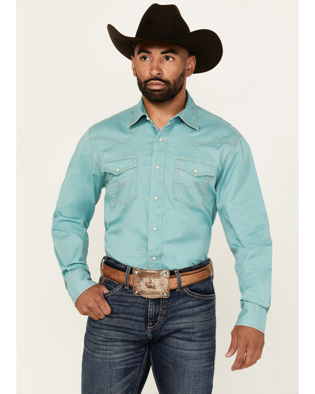Image #1 - Wrangler Retro Men's Solid Long Sleeve Snap Western Shirt - Tall, Turquoise, hi-res