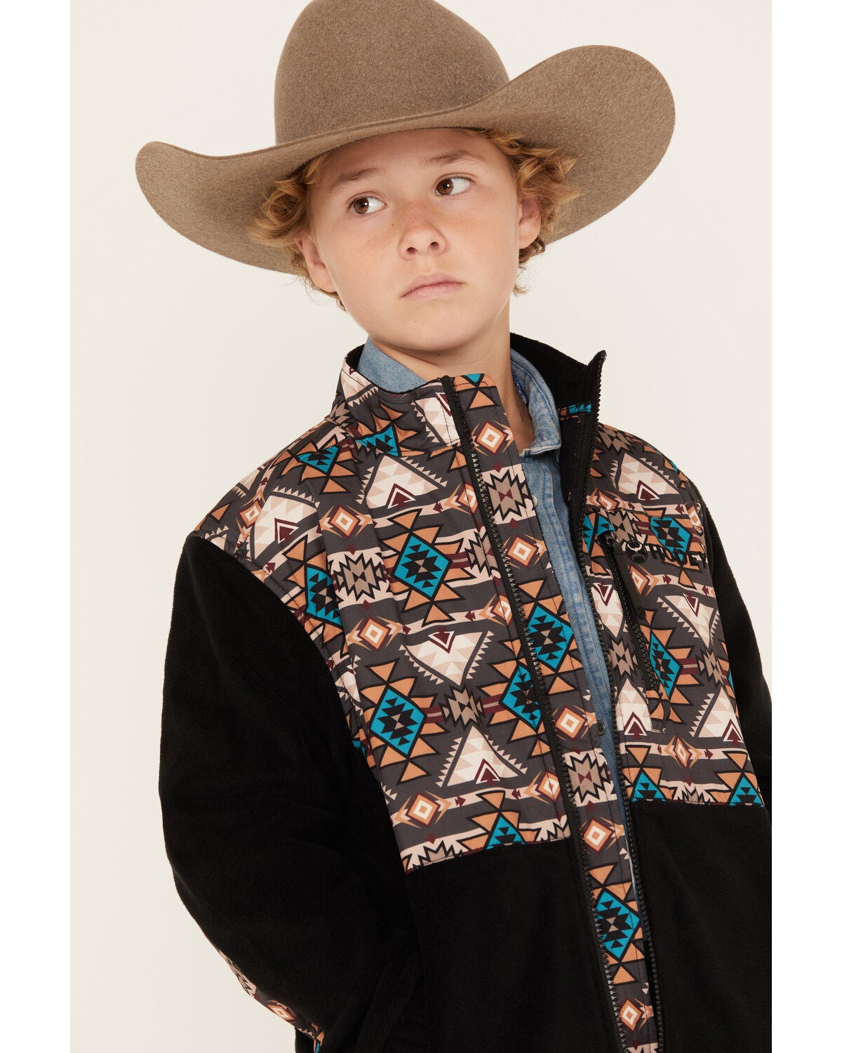 Image #2 - Hooey Boys' Southwestern Print Color Block Zip Softshell Jacket, , hi-res