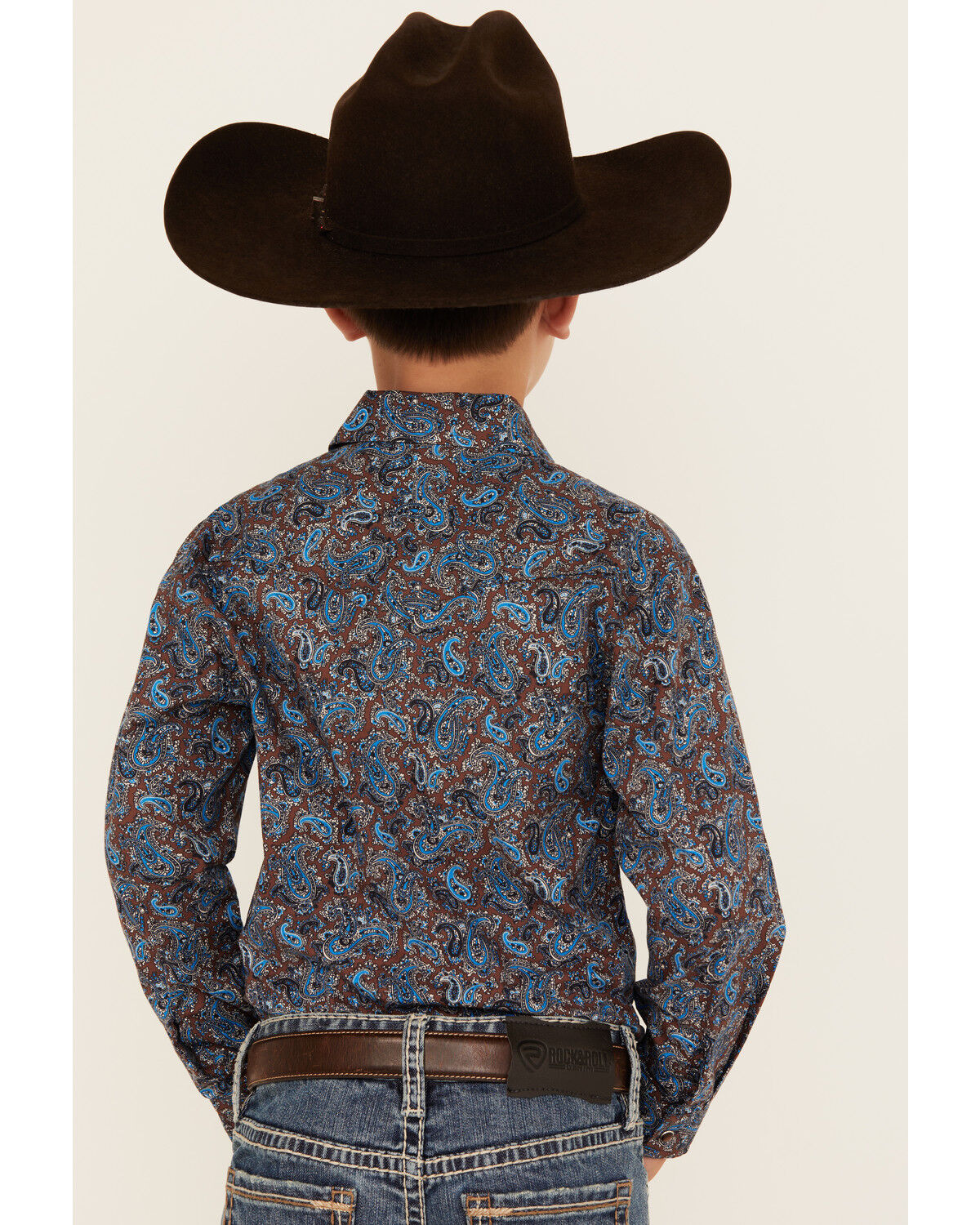 Image #4 - Roper Boys' Paisley Print Long Sleeve Pearl Snap Western Shirt, Blue, hi-res