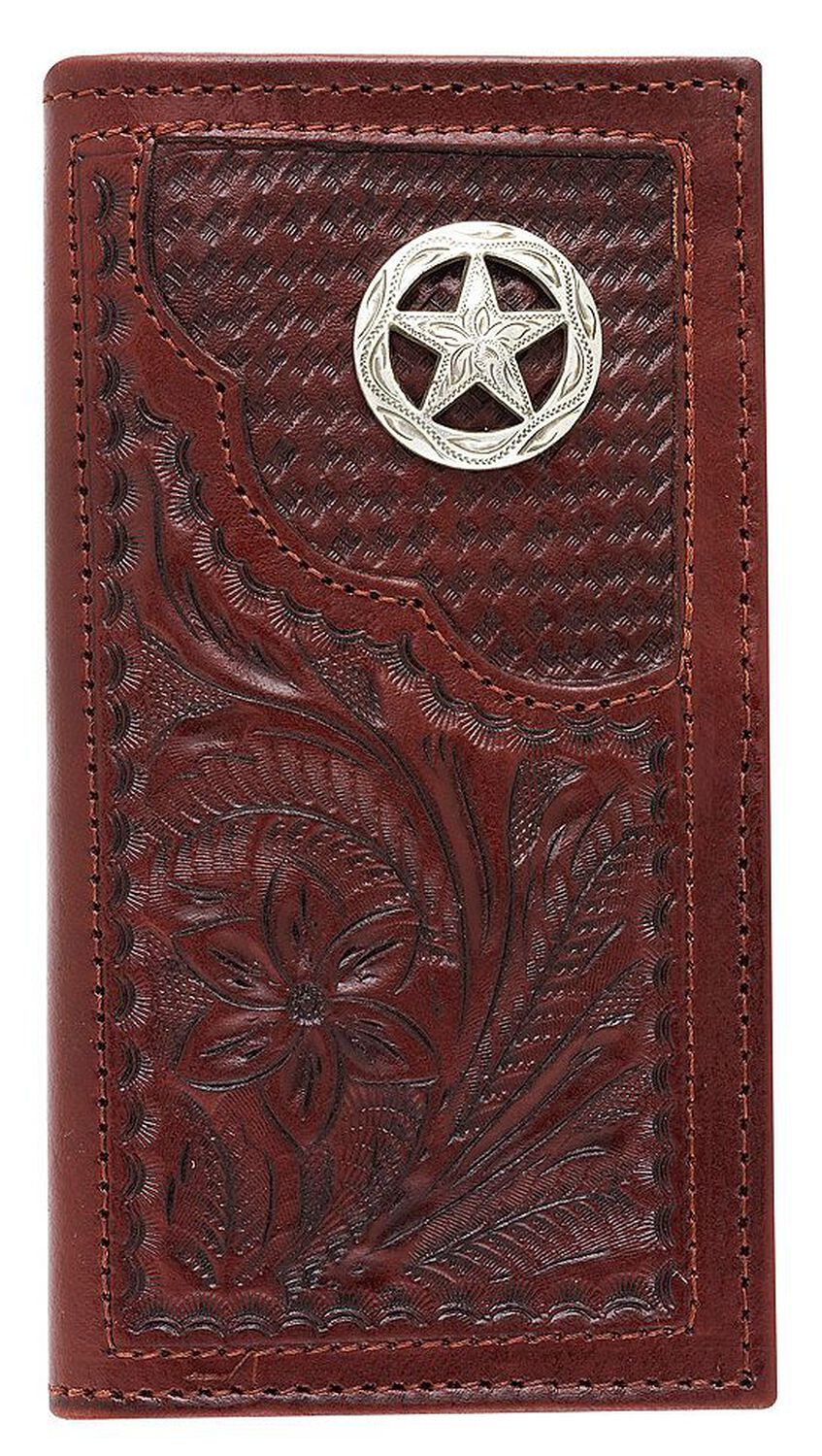 Image #1 - American West Hand Tooled Leather Rodeo Wallet, Mahogany, hi-res