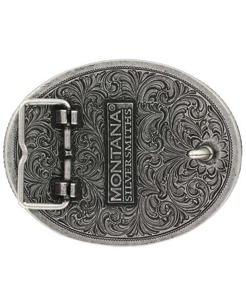 Montana Silversmiths Men's Barbed Wire Longhorn Classic Impressions Attitude Belt Buckle, Silver, hi-res