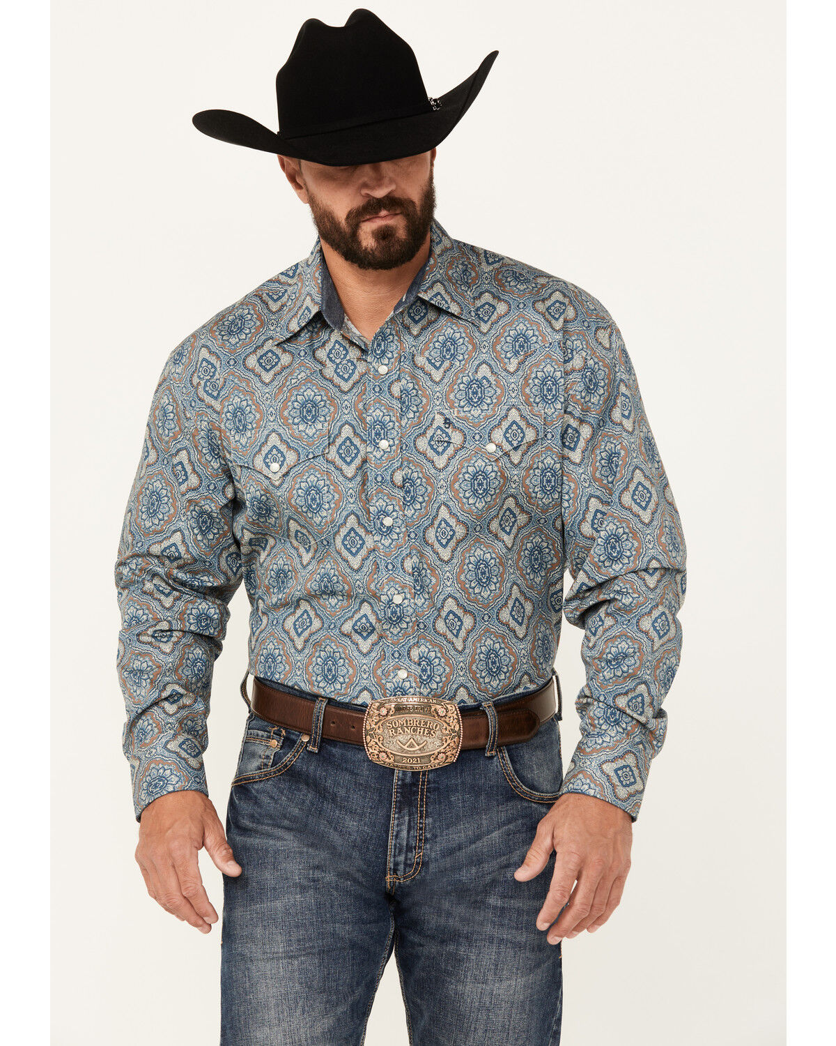 Image #1 - Stetson Men's Mosaic Print Long Sleeve Pearl Snap Western Shirt, , hi-res