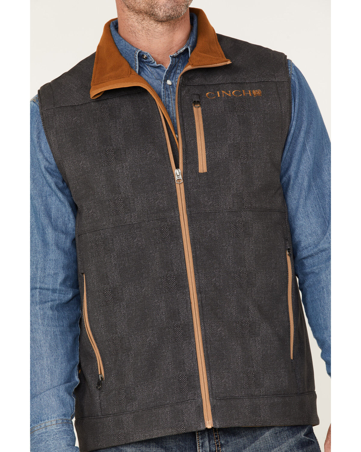 Image #3 - Cinch Men's Herringbone Concealed Carry Zip-Front Softshell Vest, , hi-res