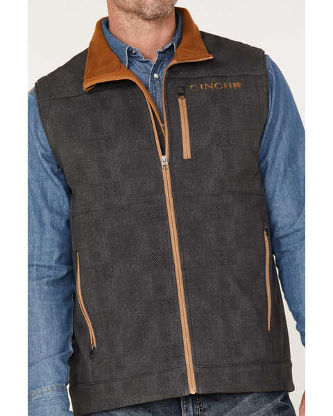 Image #3 - Cinch Men's Herringbone Concealed Carry Zip-Front Softshell Vest , Charcoal, hi-res