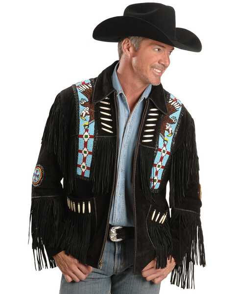 Liberty Wear Eagle Bead Fringed Suede Leather Jacket - Big & Tall, Black, hi-res