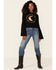 Shyanne Women's Moonrise River Graphic Long Bell Sleeve Top , Black, hi-res