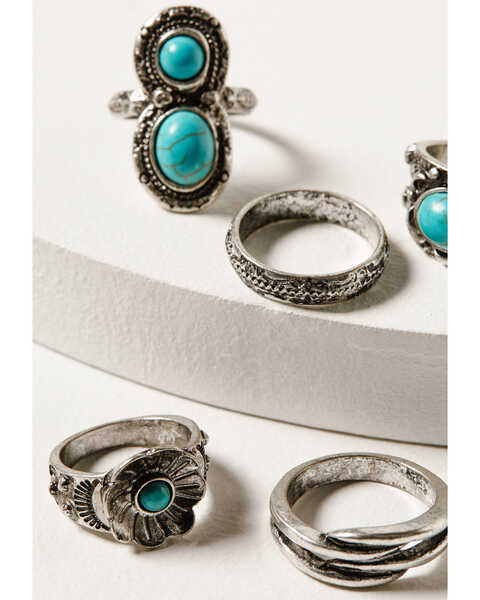 Image #2 - Shyanne Women's Desert Charm Turquoise Stone Ring Set - 5-Piece, Silver, hi-res