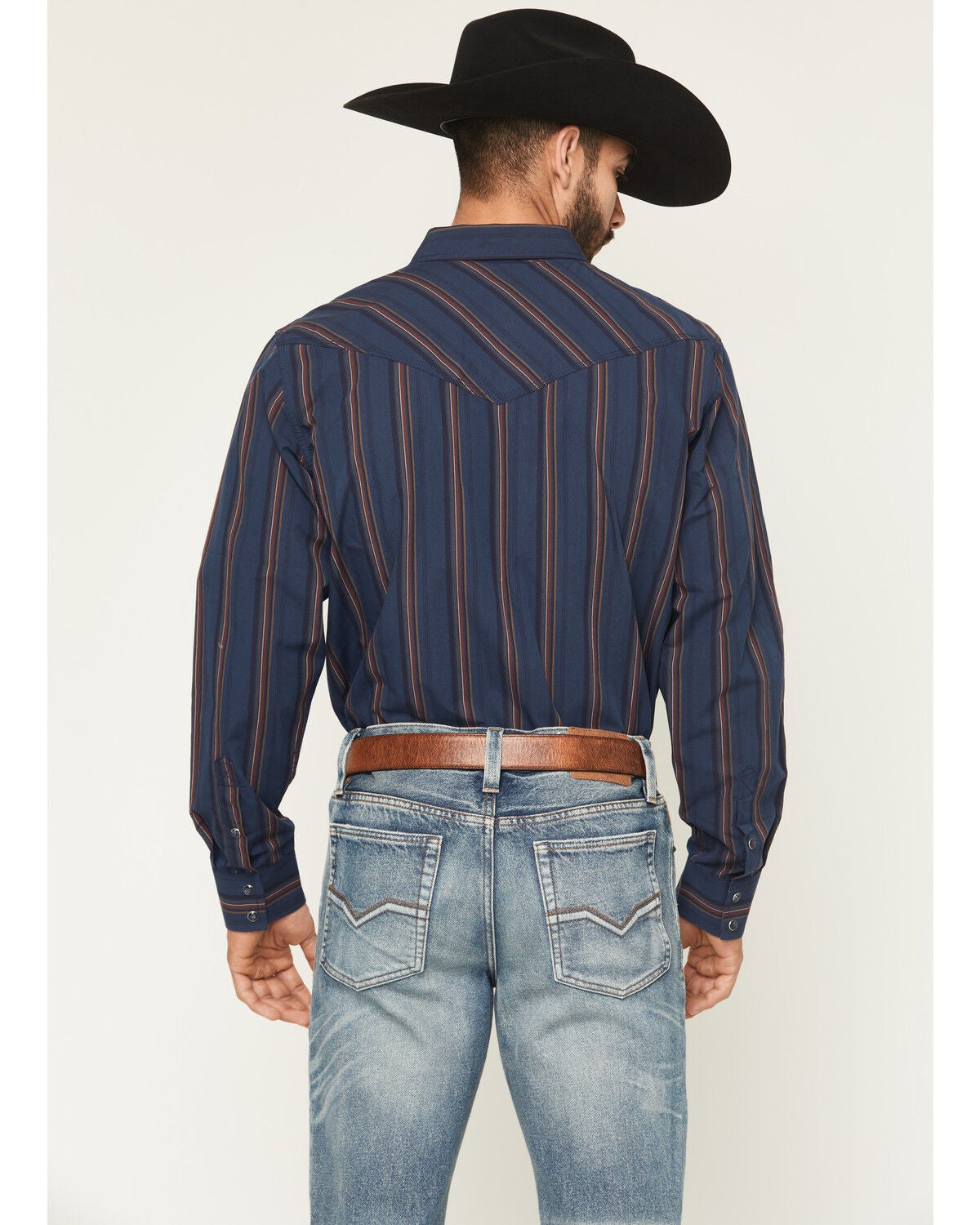 Image #4 - Moonshine Spirit&reg; Men's Riff Stripe Print Long Sleeve Snap Western Shirt, Navy, hi-res