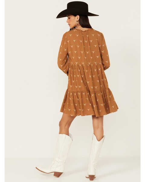 Image #4 - Stetson Women's Mojave Print Flat Rayon Dress, Brown, hi-res