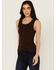 Image #1 - Idyllwind Women's Edna Button Front Ribbed Tank, Dark Brown, hi-res