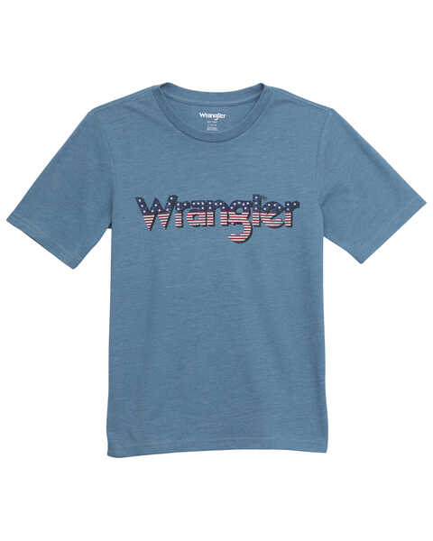 Wrangler Boys' Americana Logo Short Sleeve Graphic T-Shirt , Medium Blue, hi-res