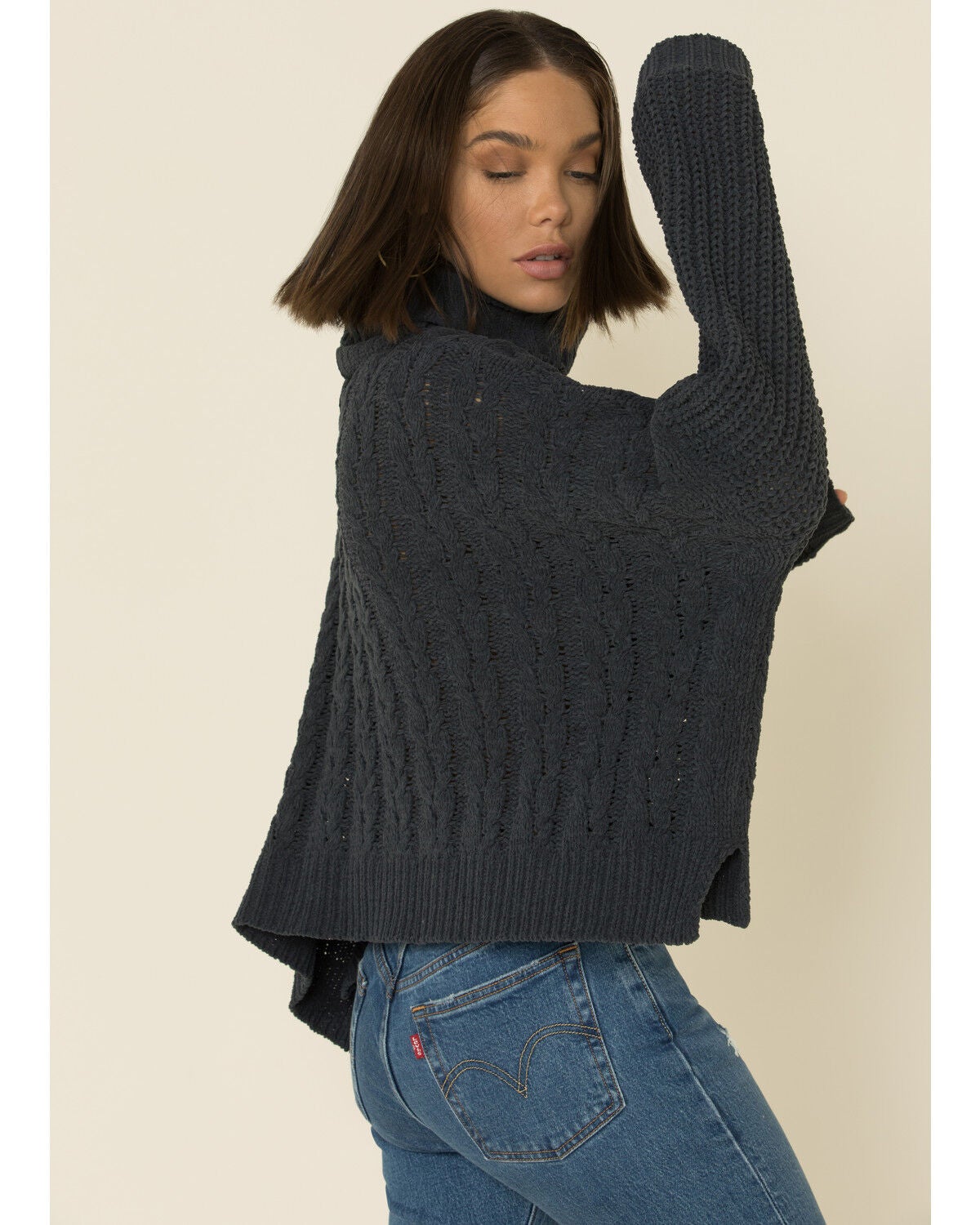 POL Women's High Low Cable Knit Turtleneck Sweater | Sheplers
