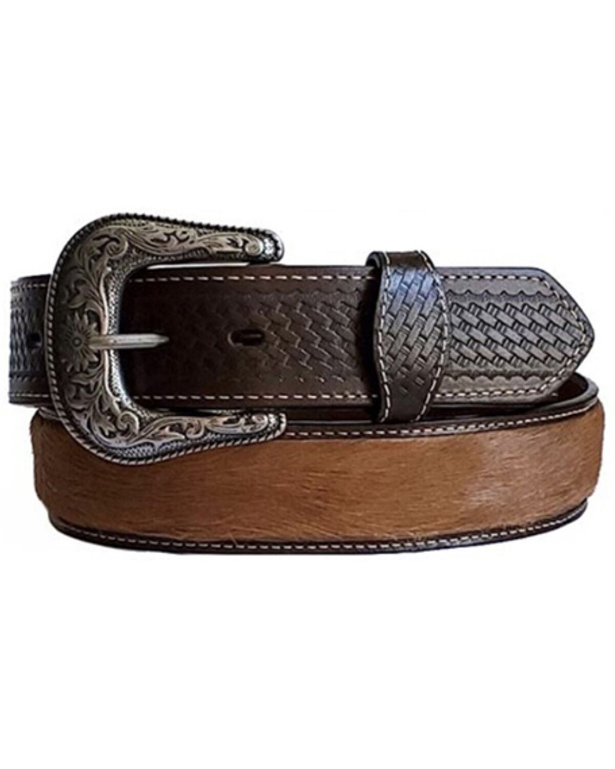 Image #1 - Wrangler Men's Brown Hair-On Leather Belt, , hi-res