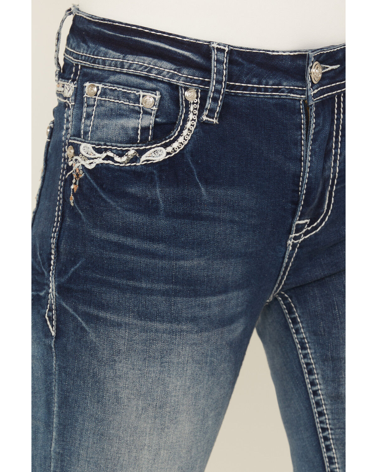 Image #4 - Grace in LA Women's Medium Wash Dream Catcher Embroidered Mid Rise Bootcut Stretch Denim Jeans, Medium Wash, hi-res