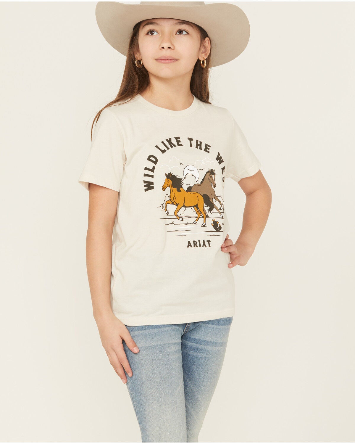 Ariat Girls' Wild West Short Sleeve Graphic Tee, Natural, hi-res