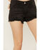 Image #2 - Vibrant Denim Light Wash High Rise Embellished Cut Off Denim Shorts , Black, hi-res