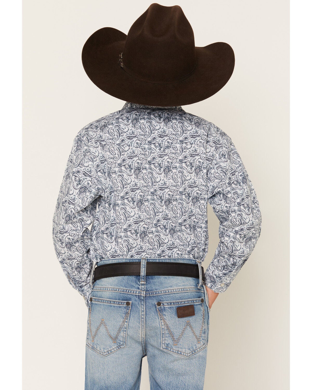 Image #4 - Panhandle Slim Boys' Paisley Print Long Sleeve Pearl Snap Stretch Western Shirt, Blue, hi-res