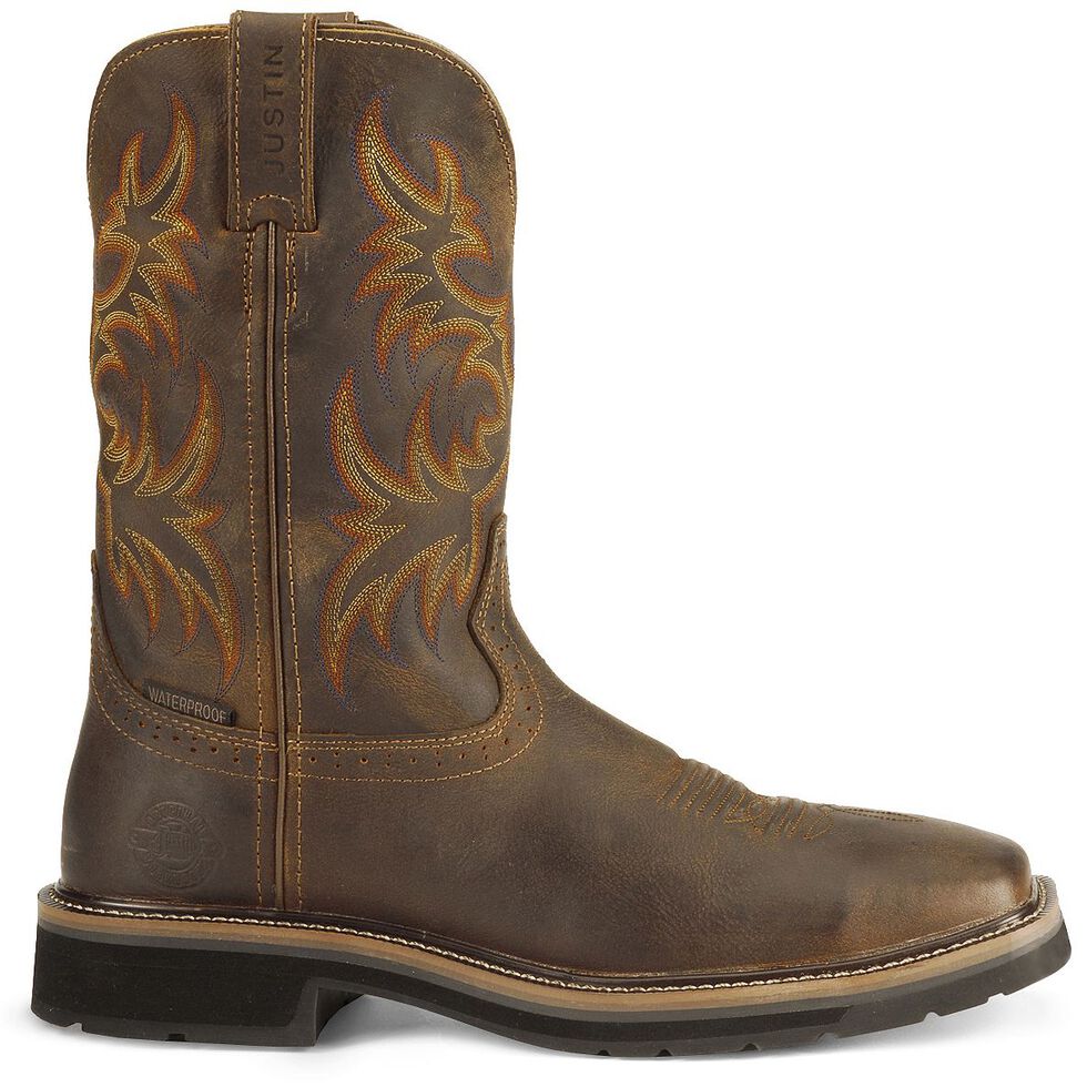 justin men's rugged tan stampede steel toe work boots